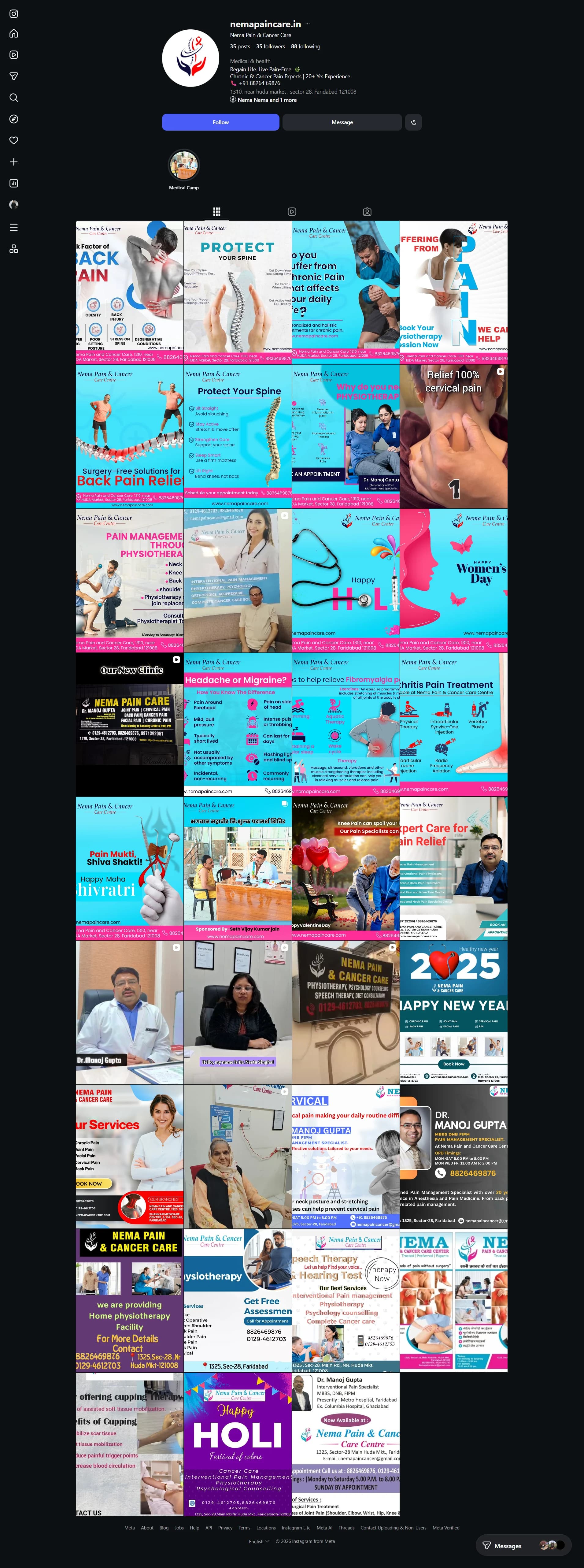 Nema Pain & Cancer Care profile clarity improved trust-first social positioning