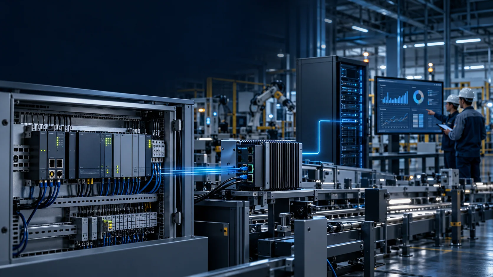 Industrial IoT roadmap connecting PLC edge gateway plant server OEE and ERP