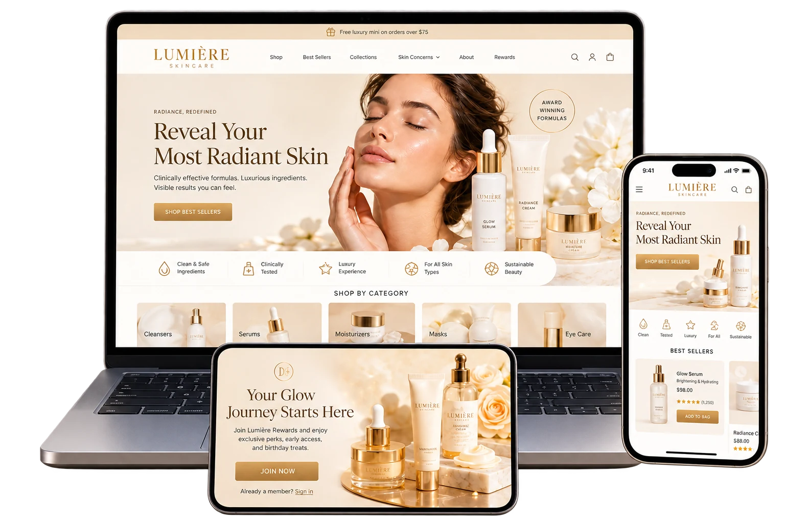 Lumiere Skincare Ecommerce Website project showcase