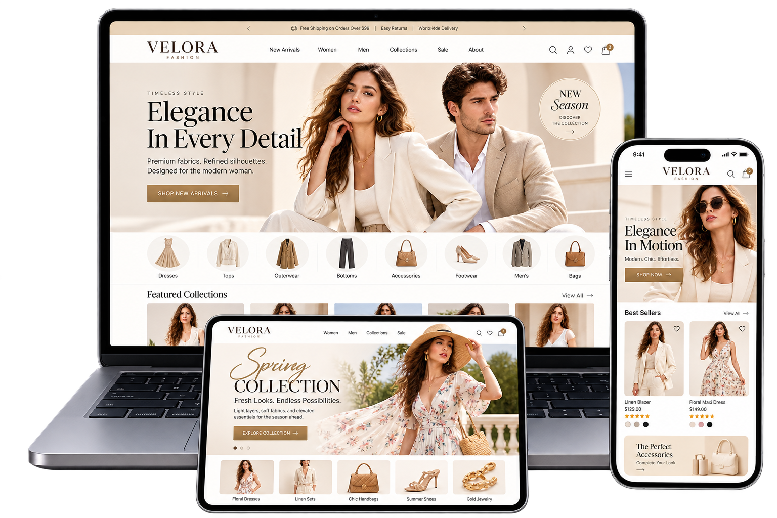 Fashion ecommerce website across laptop, tablet and mobile