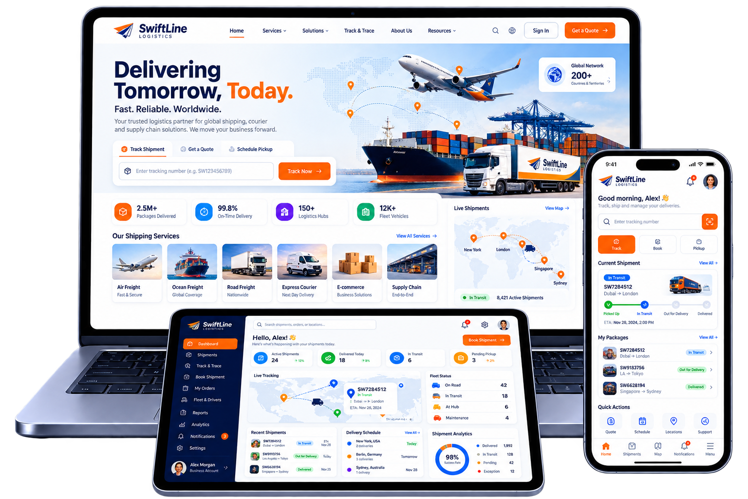Logistics website across laptop, tablet and mobile