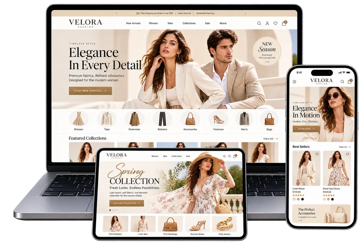 Fashion ecommerce website across laptop, tablet and mobile