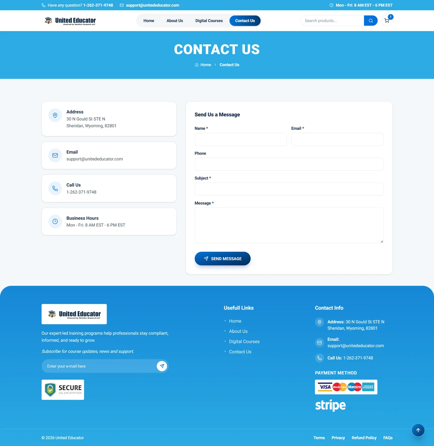 United Educator Learning Platform Screencapture Unitededucator Contact Us 2026 08 06 21 55 40