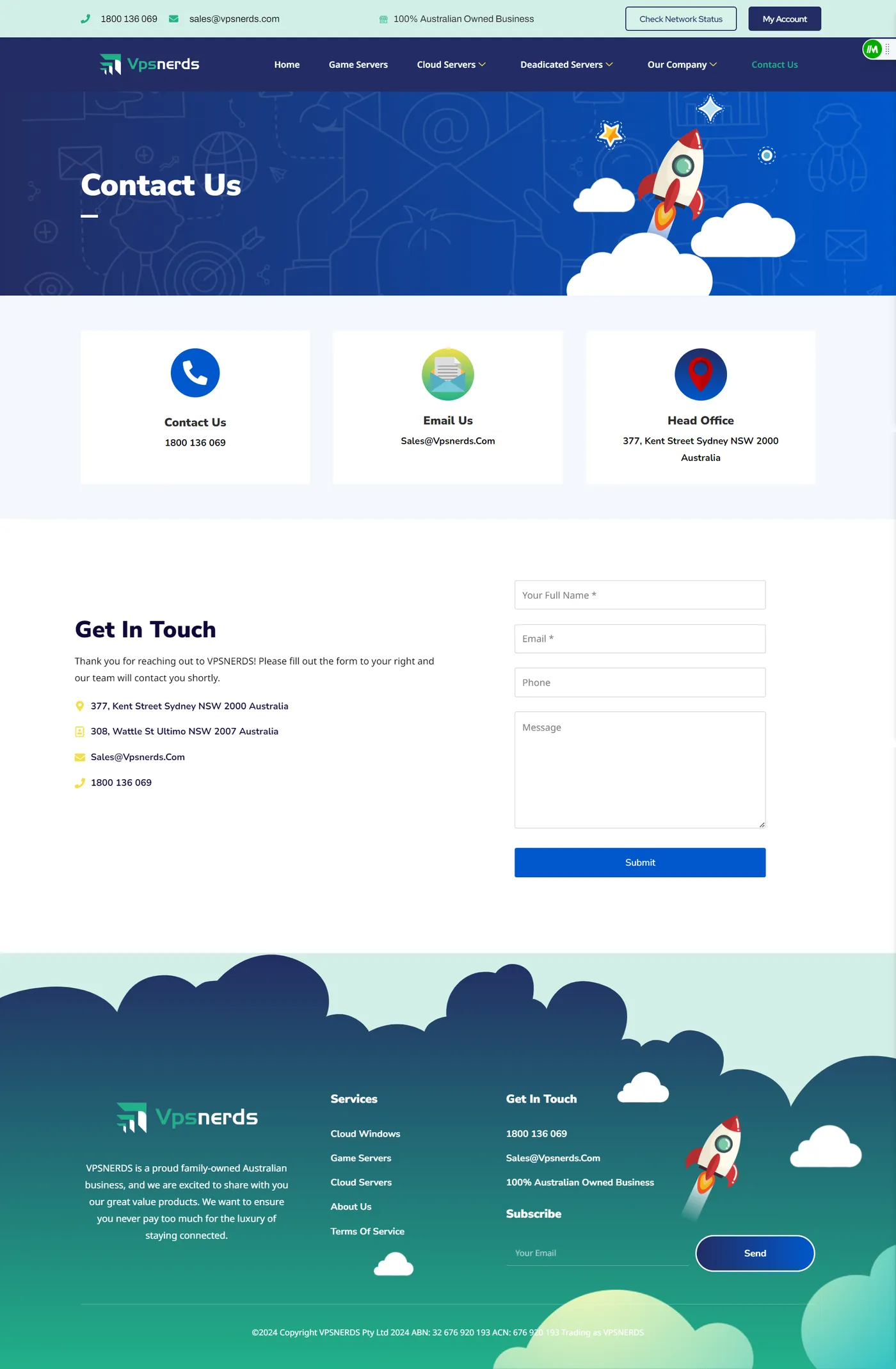 VPS Nerds Hosting Platform Screencapture Vpsnerds Contact Us 2024 06 12 00 03 14
